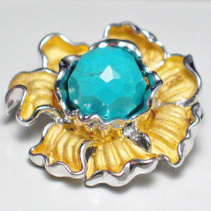 Gold Flower Brooch Pendant w/ Turquoise Sterling